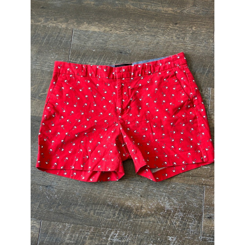 Banana Republic Womens Red Anchor Print Chino Shorts Size 8 Nautical Summer